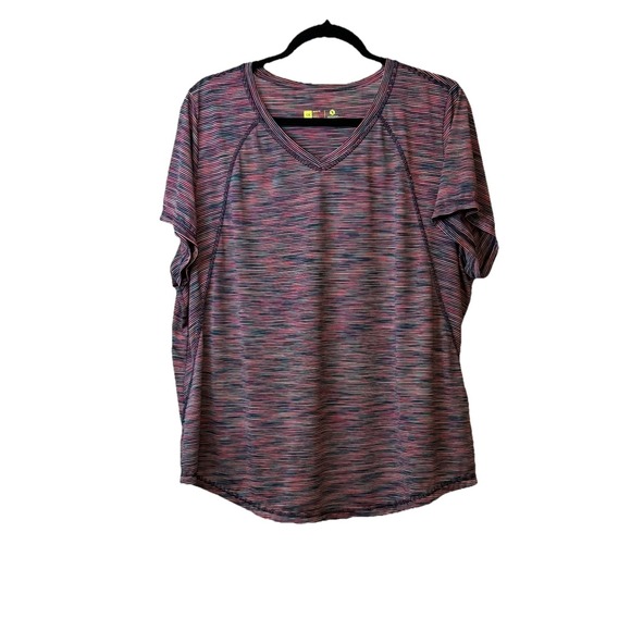 Xersion Plus Women T-Shirt Sz 1X Multicolor V-Neck Semi Fit Raglan Short Sleeve - Picture 1 of 7
